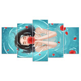 HD Printed Modular Canvas Wall Art 5 Panels Girl Bathes Roses Paintings Pictures