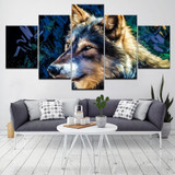 Modular Canvas Pictures 5 Panel Animal Gray Dog HD Printed Modern Painting Wall Art