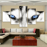 Canvas HD Print Pictures Wall Art 5 Panel White Wolf With Blue Eyes Paintings Modular Animal