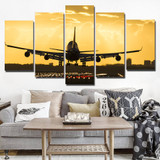 Canvas Living Room HD Printed Painting 5 Panels Golden Sunset Scenery Modular Wall Art Airplane Picture