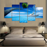 Painting Art Modular 5 Pieces Blue Sea Landscape Canvas Wall Prints HD Home Decoration Pictures