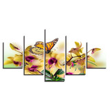 Modular Canvas Wall Art Printed Pictures HD Modern 5 Panel Yellows Flower Butterfly Paintings