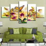 Modular Canvas Wall Art Printed Pictures HD Modern 5 Panel Yellows Flower Butterfly Paintings