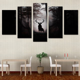 HD Wall Painting Art Modular Printed Modern 5 Panel Deer Tree Landscape Living Room Canvas Pictures