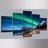 Modern Canvas Picture HD Printed Wall Art 5 Pieces Aurora Sand Beach Coast Night Scene Living Room