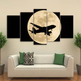 Wall Art Canvas 5 Panel Airplane Moon Night For Modern HD Printed Pictures Painting