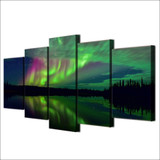 Modern Home Wall Art Pictures 5 Pieces Aurora Lake Shadow Night Landscape HD Printed Painting On Canvas