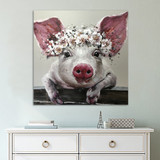 1 Piece Canvas Wall Art Bristle Pig Wearing Wreath Painting Wall Pictures Posters and Prints