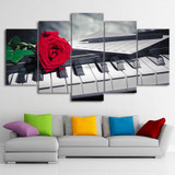 Canvas Wall Art Pictures 5 Pieces Piano Keys Rose Music Compose Painting HD Prints