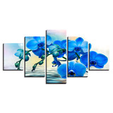 HD Printed Canvas Pictures 5 Panel Blue Flowes Wall Art Painting Modular