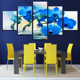 HD Printed Canvas Pictures 5 Panel Blue Flowes Wall Art Painting Modular