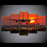 Canvas Pictures 5 Pieces Plane Red Sunset Paintings HD Prints Landscape Poster Modular Wall Art