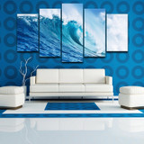 HD Pictures Modern Wall Art Printed Canvas Painting 5 Pieces Blue Sea Wave Seascape