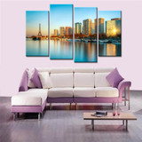 4 Panels Landscape Paris Seine River Harbor Buildings Canvas Wall Art Painting