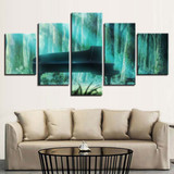 Modern HD Print Wall Art  Canvas Picture 5 Pieces Dawn Forest Landscape Piano Musical Instrument Painting