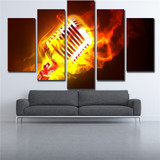 Canvas Art Modular 5 Piece Fire Microphone Music Decorative Printed Painting Wall Art Pictures