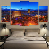 HD Printed Canvas Painting Wall Art Poster 5 Panel Las Vegas Night View Landscape Modular Pictures