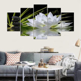 Pictures 5 Pieces White Lotus Flower Water Cobblestone HD Printed Canvas Paintings