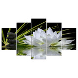 Pictures 5 Pieces White Lotus Flower Water Cobblestone HD Printed Canvas Paintings