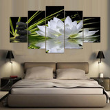 Pictures 5 Pieces White Lotus Flower Water Cobblestone HD Printed Canvas Paintings