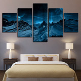 Canvas Painting Wall Art 5 Pieces Blue Aurora Snow Mountain Modern HD Printed Night Scene Pictures