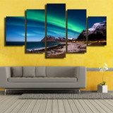 Modern Canvas Picture HD Printed Wall Art 5 Pieces Aurora Sand Beach Coast Night Scene