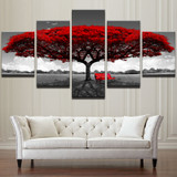 Modern Canvas  Pictures HD Prints 5 Pieces Red Tree Red Bench Landscape Wall Artwork Painting