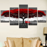 Modern Canvas  Pictures HD Prints 5 Pieces Red Tree Red Bench Landscape Wall Artwork Painting
