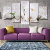 HD Printed Wall Art Modular Canvas 5 Pieces White Butterfly Orchid Pebbles Bedroom Painting Pictures
