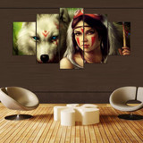 Pictures HD Wall Art Modular 5 Panel Indians Wolf Printed Modern Canvas On Painting