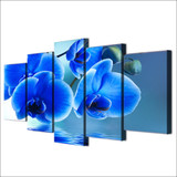 Modern Canvas Wall Art 5 Panel Blue Orchid Flowers HD Printed Pictures Painting