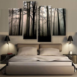 Pictures Wall Modular Canvas Art Poster 4 Pieces Dark Forest Trees Shadow Landscape Painting HD Printed