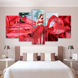 5 Pieces Canvas Wall Art Red Lady in Forest HD Painting Printed Poster