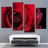Canvas Wall Art Pictures Modern 4 Pieces Bright Red Rose Flower HD Printed Poster Painting