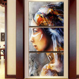 Printed Wall Art Pictures HD 3 Pieces Native American Girl Feathered Women Canvas Painting