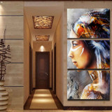 Printed Wall Art Pictures HD 3 Pieces Native American Girl Feathered Women Canvas Painting