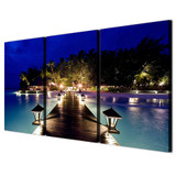 Modular Painting Canvas Wall Art Picture 3 Pieces Night Light Wooden Bridge Island Landscape Modern HD Printed Poster
