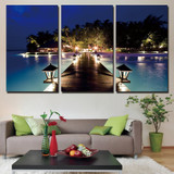 Modular Painting Canvas Wall Art Picture 3 Pieces Night Light Wooden Bridge Island Landscape Modern HD Printed Poster