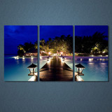 Modular Painting Canvas Wall Art Picture 3 Pieces Night Light Wooden Bridge Island Landscape Modern HD Printed Poster
