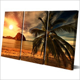 HD Printed Pictures Canvas Wall Art 3 Pieces Sunset Tropical Island Beach Coconut Trees Posters