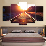 Canvas Painting Wall Art 5 Panel Train Track Landscape Bedroom Prints Pictures
