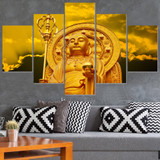 Artwork Poster Canvas Painting Vintage HD Wall Art 5 Panel Gold Buddha Modern Type Pictures Modular Printing
