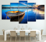 Modern HD Printed Wall Art Frame Canvas Pictures 5 Pieces Boat Nature Lake Blue Landscape Paintings Posters