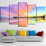 Canvas Prints Pictures Wall Art 5 Pieces Malibu Pier Beach At Sunset Poster Bridge Scenery Painting Modular Decor