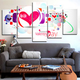 HD Printed 5 Piece Canvas Art Valentines Heart Painting Canvas Wall Pictures