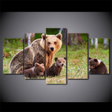 Canvas Wall Art Picture 5 Pieces Animal Bears Family Forest Landscape HD Print Poster