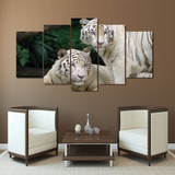 Posters Wall Modern On Canvas 5 Panel White Tiger Landscape Art HD Printed Pictures Painting