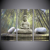 HD Printed Pictures Canvas Wall Art 3 Pieces Buddha Stone Bamboo Forest Landscape Painting Posters