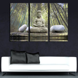 HD Printed Pictures Canvas Wall Art 3 Pieces Buddha Stone Bamboo Forest Landscape Painting Posters