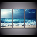 Canvas Wall Art Pictures 3 Pieces Blue Waves Sunshine Dark Cloud Seaview Painting Poster
